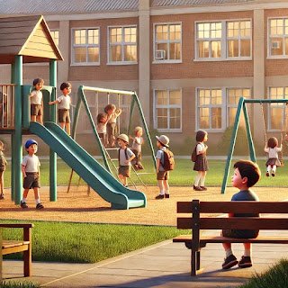 dall·e 2025 03 13 13.17.51 a realistic school playground scene with a group of children playing together on swings, a slide, and a jungle gym, happily interacting. on the other