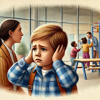 Signs of Autism - Is my Child Autistic? dall·e 2025 03 13 17.42.17 a realistic illustration of a young child covering their ears in response to loud noises, showing signs of sensory sensitivity. the child appears over