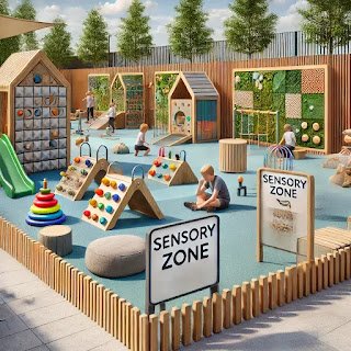 Autism Awareness : Is Society Finally Embracing Autism? How Inclusion is Changing the World dall·e 2025 03 13 19.22.54 a sensory outdoor park area specifically designed for autistic children. the park includes interactive sensory play equipment such as tactile walls, m