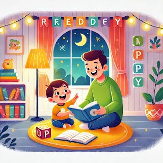 dall·e 2025 03 19 13.06.53 a heartwarming and engaging illustration of a young child joyfully learning to read with a parent, sitting in a cozy and colorful reading nook. the se
