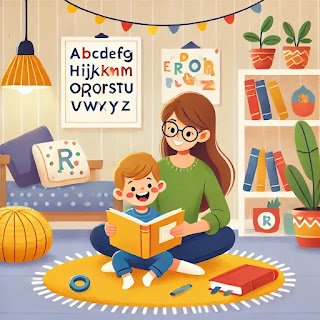 How I Taught My Kid to Read in Just 15 Minutes a Day (Without Tears!) dall·e 2025 03 19 13.09.53 a cheerful and inviting illustration of a young child sitting on a cozy rug, reading a book with a parent or caregiver. the room is filled with soft,