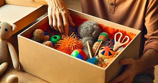 dall·e 2025 03 13 08.04.39 a parent and child engaging in a fun mystery box sensory game. the child is reaching into a covered box, feeling different textured objects inside whi